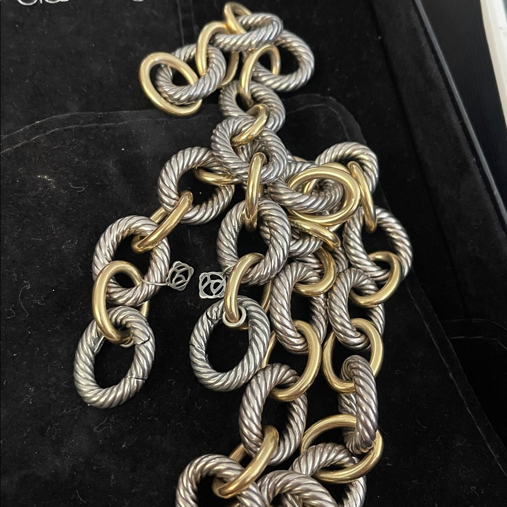 David Yurman Two-Tone Twisted Rope-Link Necklace and Bracelet Set - Picture 2 of 7
